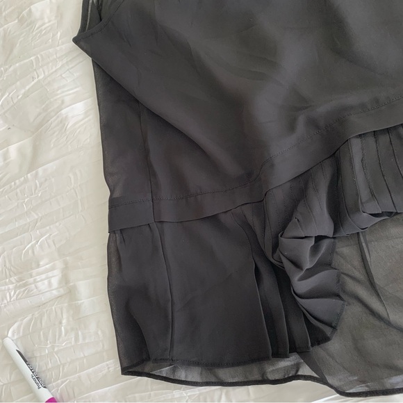 AMERICAN EAGLE Women’s Black Tank Top Sheer Flowy Chiffon Raw Hem Pleated SZ. SP - Picture 7 of 14